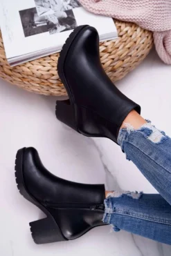 Botki Damskie Na Słupku Czarne Veba