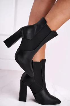 Botki Damskie Na Słupku Czarne Good Vibes