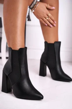 Botki Damskie Na Słupku Czarne Good Vibes