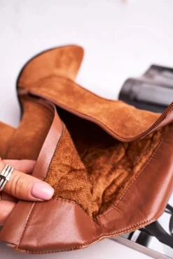 Botki Damskie Na Słupku Eko-Zamsz Camel Ecstasy
