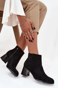 Botki Damskie Na Słupku Eko Zamszowe Czarne Marilou