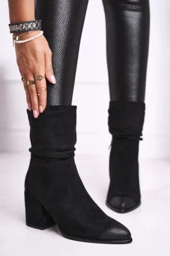 Botki Damskie Na Słupku Eko-Zamsz Czarne Up Side