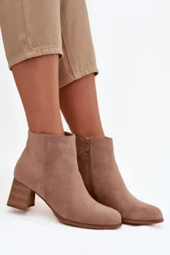 Botki Damskie Na Słupku Eko Zamszowe Beżowe Marilou