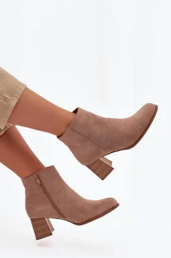 Botki Damskie Na Słupku Eko Zamszowe Beżowe Marilou