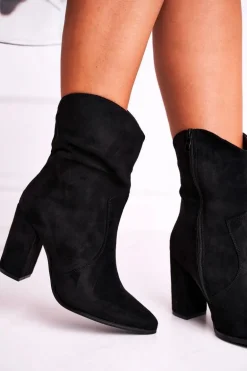 Botki Damskie Na Słupku Eko-Zamsz Czarne Ecstasy