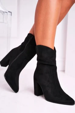 Botki Damskie Na Słupku Eko-Zamsz Czarne Ecstasy