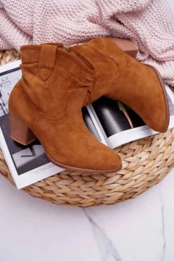 Botki Damskie Na Słupku Kowbojki Camel Maverick