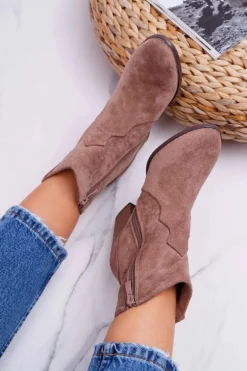 Botki Damskie Na Słupku Kowbojki Khaki Nutriso