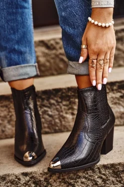 Botki Damskie Na Słupku Kowbojki Czarne Atticus