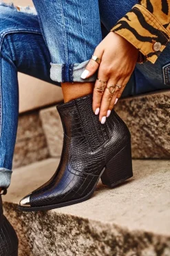 Botki Damskie Na Słupku Kowbojki Czarne Atticus