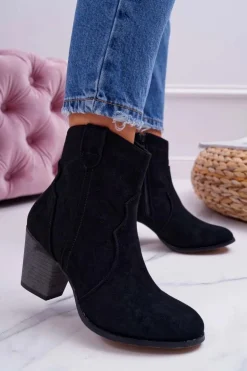 Botki Damskie Na Słupku Kowbojki Czarne Nutriso