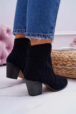 Botki Damskie Na Słupku Kowbojki Czarne Nutriso