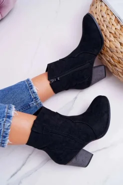 Botki Damskie Na Słupku Kowbojki Czarne Nutriso