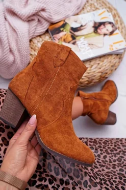 Botki Damskie Na Słupku Kowbojki Camel Nutriso