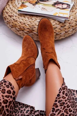 Botki Damskie Na Słupku Kowbojki Camel Nutriso