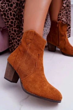 Botki Damskie Na Słupku Kowbojki Camel Nutriso