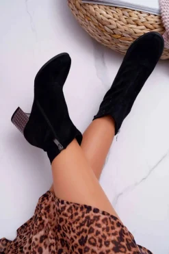 Botki Damskie Na Słupku Kryształki Czarne Homesa