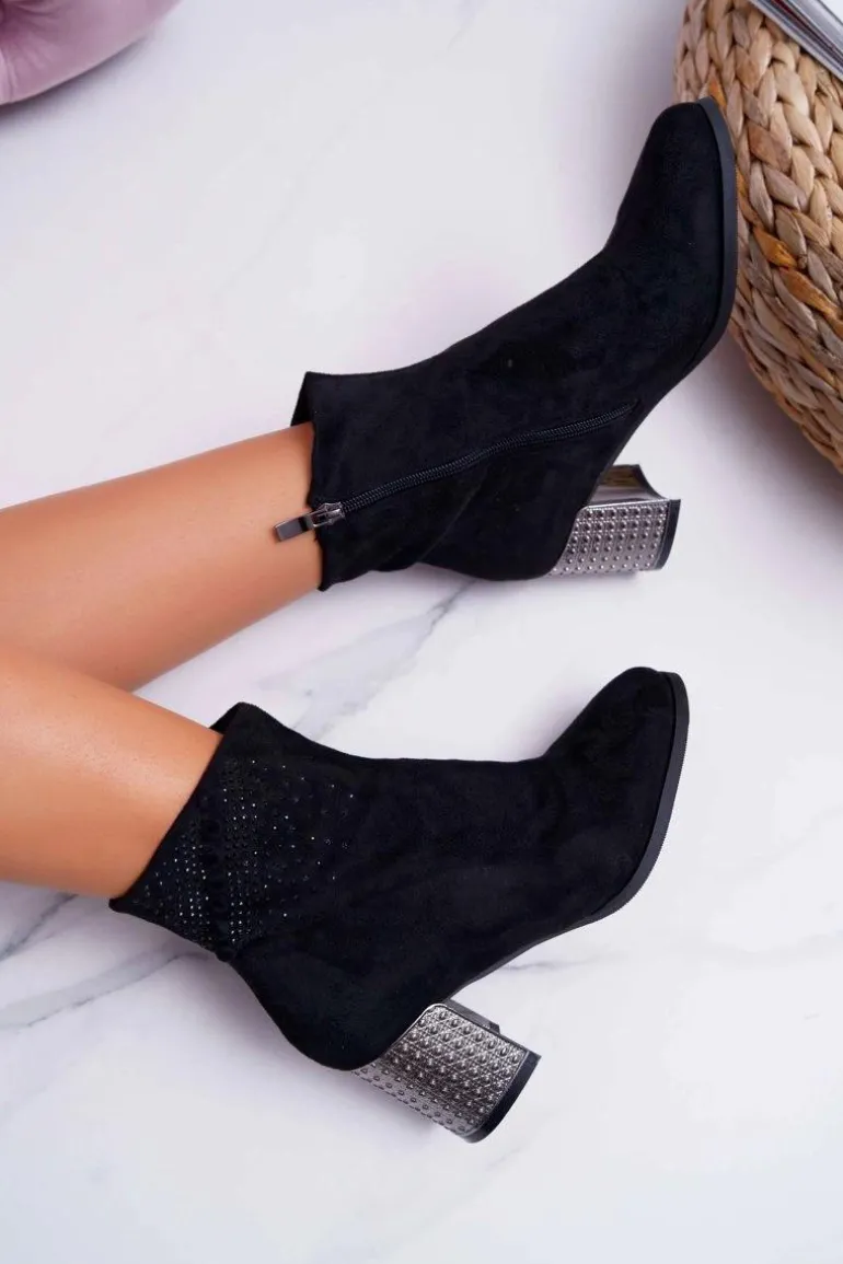 Botki Damskie Na Słupku Kryształki Czarne Homesa