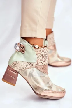 Botki Damskie Na Słupku Maciejka Beżowe 03410-04