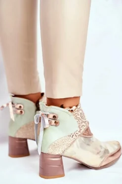 Botki Damskie Na Słupku Maciejka Beżowe 03410-04