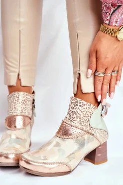 Botki Damskie Na Słupku Maciejka Beżowe 03410-04