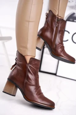 Botki Damskie Na Słupku Maciejka Brązowe 04757-02