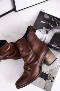 Botki Damskie Na Słupku Maciejka Brązowe 04757-02