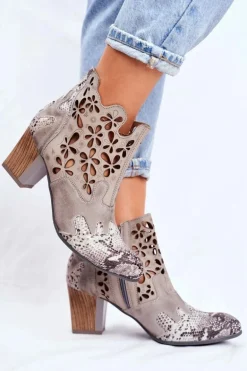 Botki Damskie Na Słupku Maciejka Wiosenne Popielate 04369-13