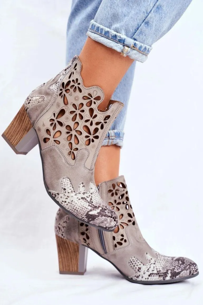 Botki Damskie Na Słupku Maciejka Wiosenne Popielate 04369-13