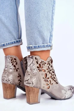 Botki Damskie Na Słupku Maciejka Wiosenne Popielate 04369-13