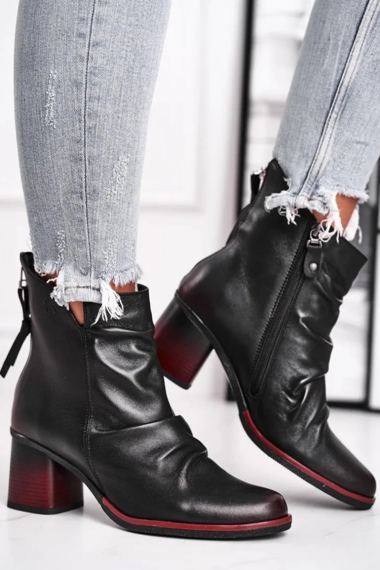 Botki Damskie Na Słupku Maciejka Czarne 04757-01