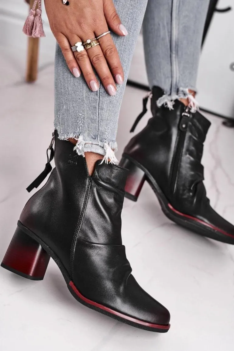 Botki Damskie Na Słupku Maciejka Czarne 04757-01