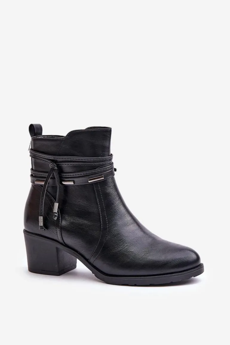 Botki Damskie Na Słupku Ocieplane Czarne Lobina