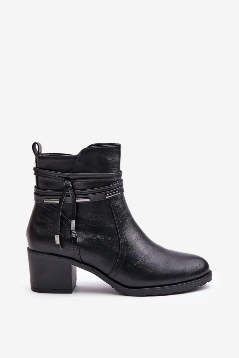 Botki Damskie Na Słupku Ocieplane Czarne Lobina