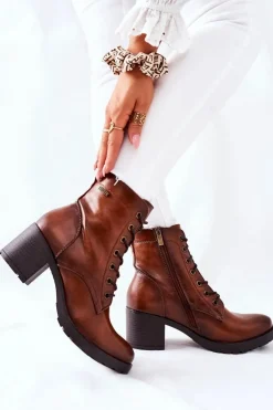 Botki Damskie Na Słupku Ocieplane Camel Dunaff