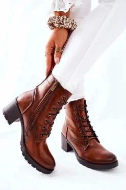 Botki Damskie Na Słupku Ocieplane Camel Dunaff