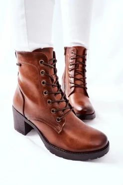 Botki Damskie Na Słupku Ocieplane Camel Dunaff