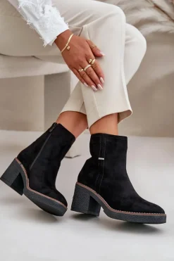 Botki Damskie Na Słupku Ocieplane Eko Zamszowe Czarne Arkesia