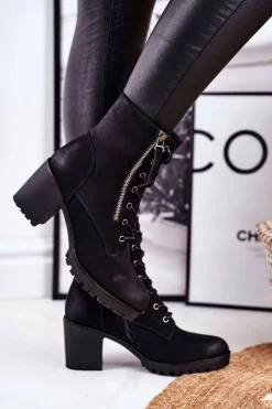 Botki Damskie Na Słupku Ocieplane Czarne Vimen