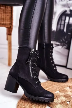 Botki Damskie Na Słupku Ocieplane Czarne Vimen