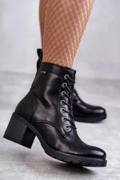 Botki Damskie Na Słupku Ocieplane Czarne Dunaff