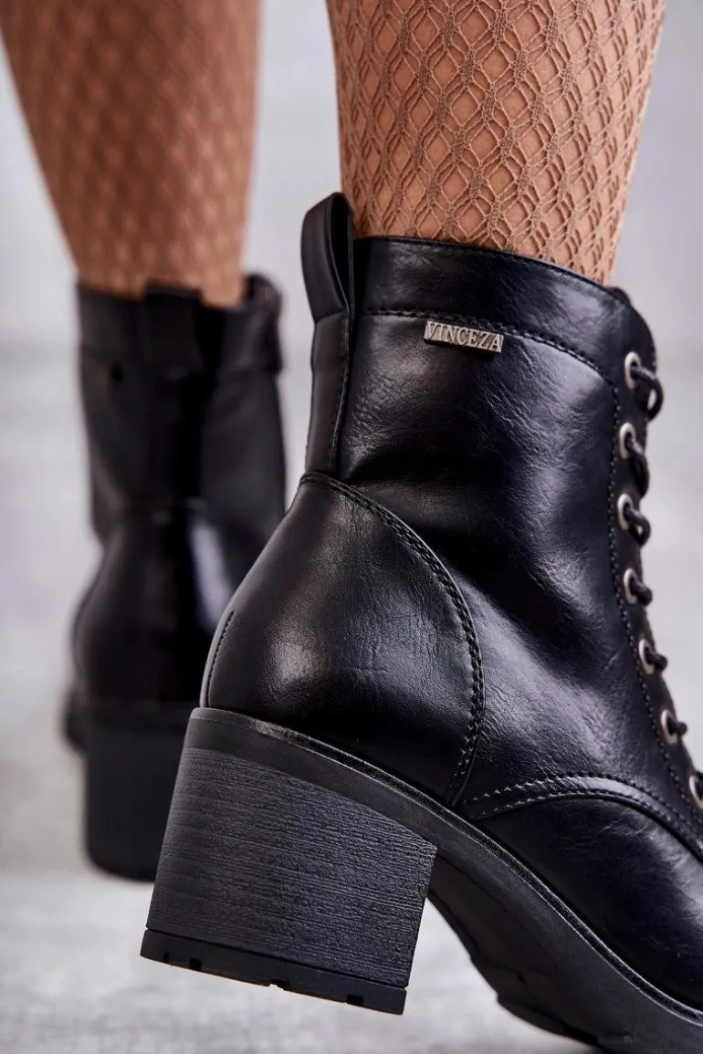 Botki Damskie Na Słupku Ocieplane Czarne Dunaff