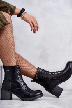 Botki Damskie Na Słupku Ocieplane Czarne Dunaff