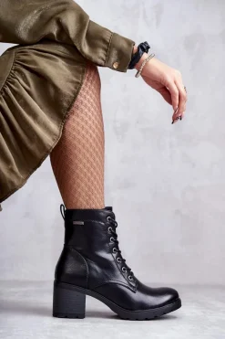 Botki Damskie Na Słupku Ocieplane Czarne Dunaff