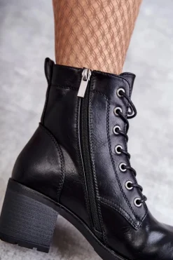 Botki Damskie Na Słupku Ocieplane Czarne Dunaff