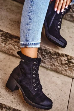 Botki Damskie Na Słupku Ocieplane Czarne Vertigo