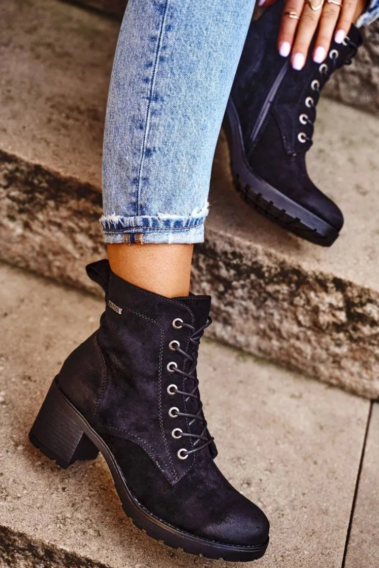 Botki Damskie Na Słupku Ocieplane Czarne Vertigo