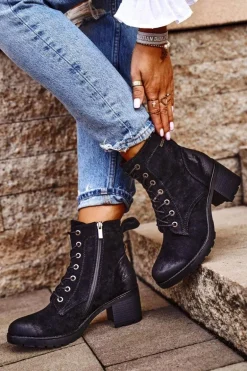 Botki Damskie Na Słupku Ocieplane Czarne Vertigo