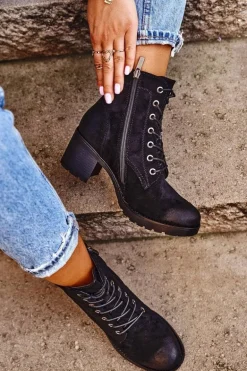 Botki Damskie Na Słupku Ocieplane Czarne Vertigo