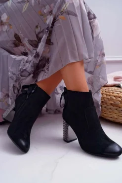 Botki Damskie Na Słupku Rock Suwak Czarne Stein